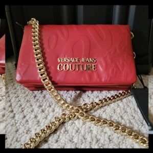 Versace Red Crossbody Bag with Gold Chain
